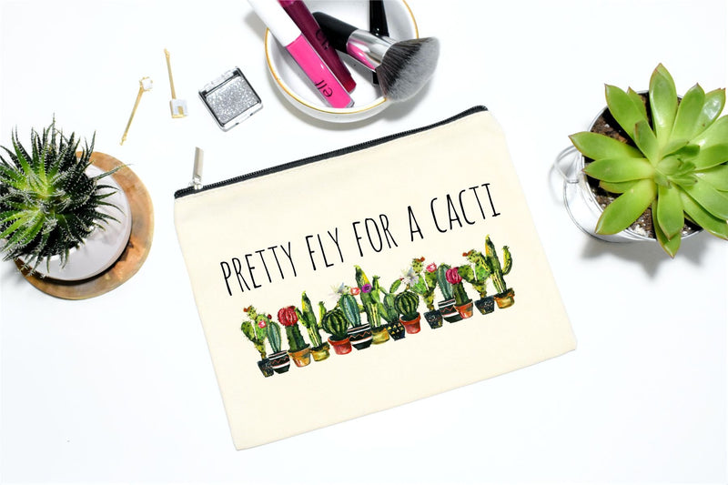 [Australia] - Pretty Fly For A Cacti Makeup Bag, Cactus Gift For Women, Cactus Gift, Succulent Plant Gift, Canvas Bag 