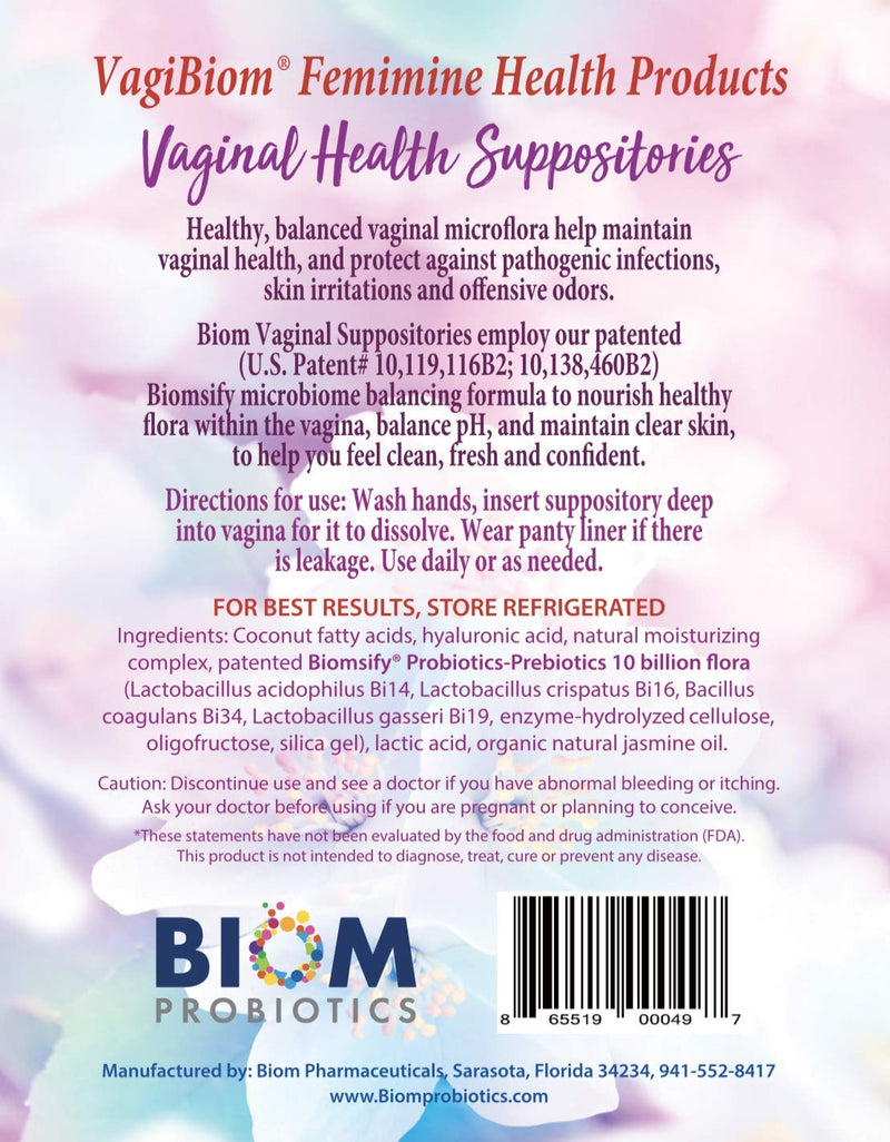 [Australia] - Biom Vaginal Probiotic Suppository: Natural Vaginal pH and Odor Control Regimen; Balance and Nourishes Vaginal Microbiome; No Parabens (30) 30 