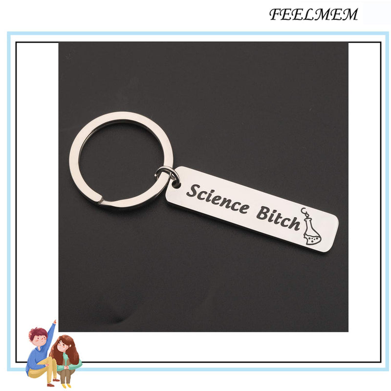 [Australia] - FEELMEM Chemist Gift Biology Chemistry Gift Science Bitch Funny Keychain Chemistry Science Jewelry Science Tech Jewelry Gift for Scientist Biology Student Science Lover silver 