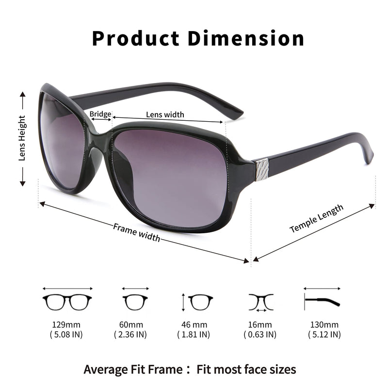 [Australia] - Madison Avenue 2 Pack Classic Vintage Sunglasses for Women, Fashion Sun Glasses with UV400 Protection C01 Black Frame/Grey Lens 