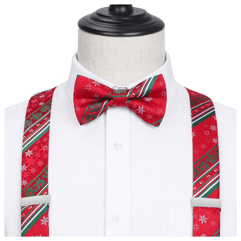 [Australia] - HISDERN Christmas Bow Tie and Suspenders for Men Tuxedo Suspenders Mens Trouser Braces with Clips 01-red / Green / White One Size 