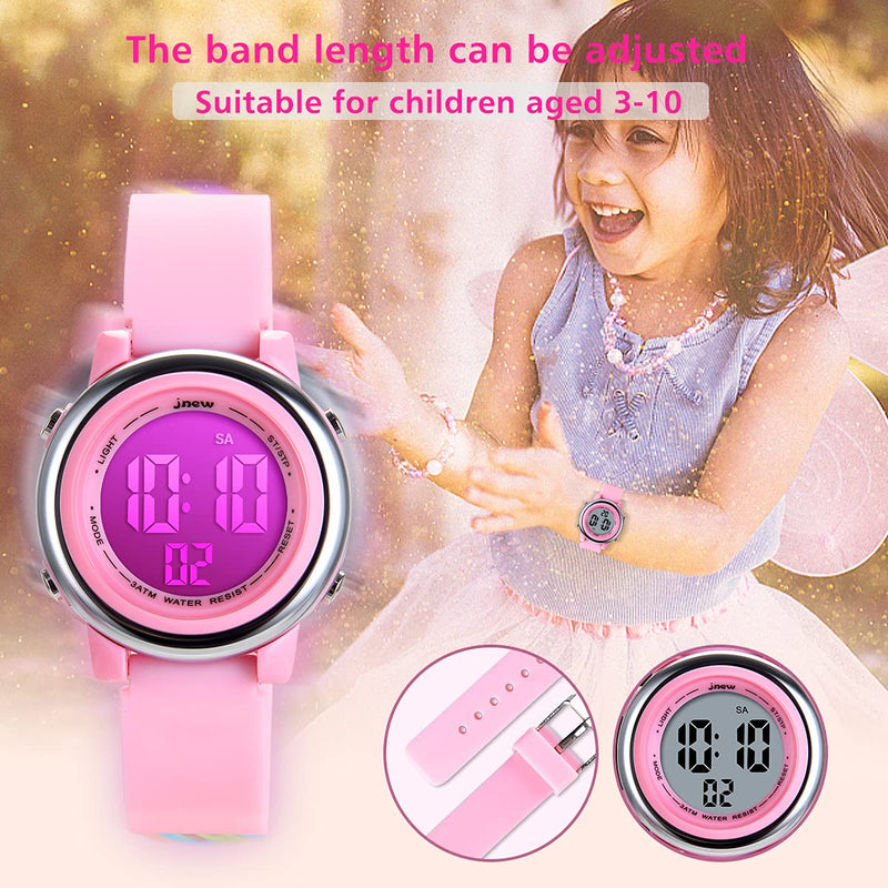 [Australia] - Kids Watches Girl Watches Ages 3-12 Sports Waterproof 3D Cute Cartoon Digital 7 Color Lights Wrist Watch for Kids Pink 