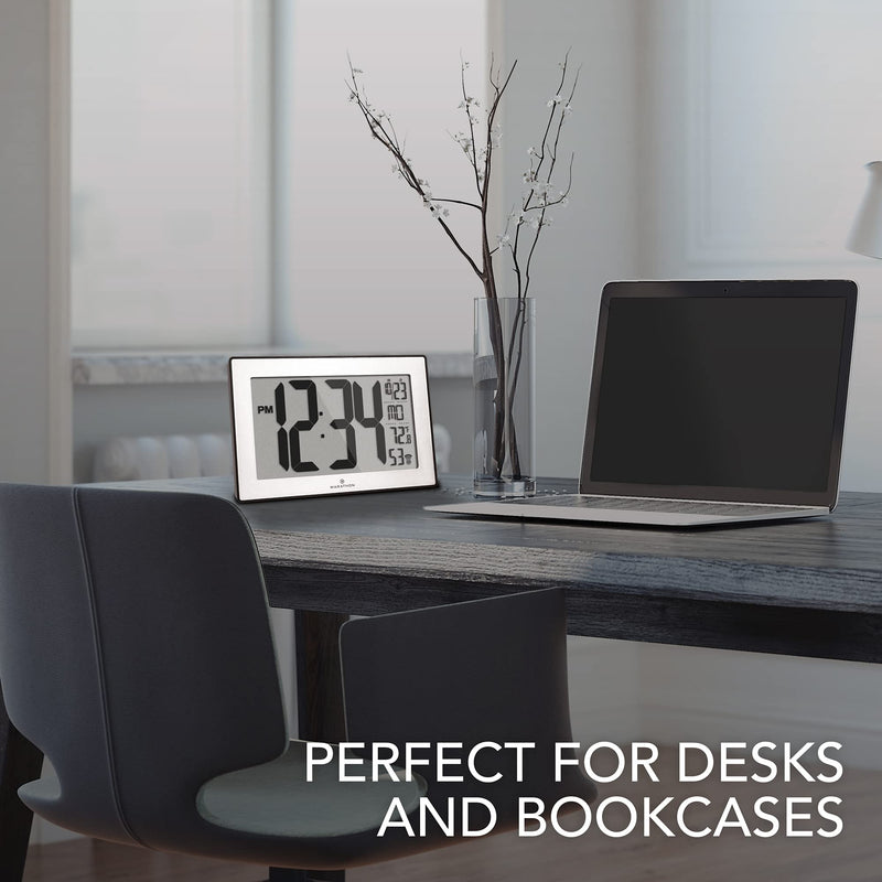 [Australia] - MARATHON CL030068 Slim Panoramic Atomic Wall Clock with Table Stand (Black/Stainless Steel) Black/Stainless Steel 