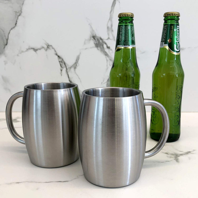 [Australia] - Stainless Steel Insulated Coffee Mugs Set of 2 (14oz) – Double Wall Coffee Cups With Spill Resistant Lid & Strong Handle – Shatterproof Cups for Cold Drinks & Hot Beverages - for Indoor & Outdoor Use Stainless Steel 14 oz (pack of 2) 