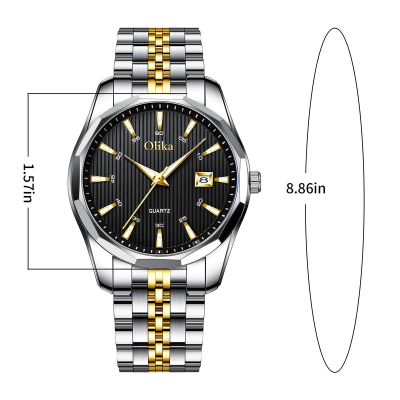 [Australia] - Olika Gold and Black Watches for Men, Quartz 50 M Waterproof Watches for Men, Casual Business Stainless Steel Band Noctilucous Men's Wristwatches Black Dial 
