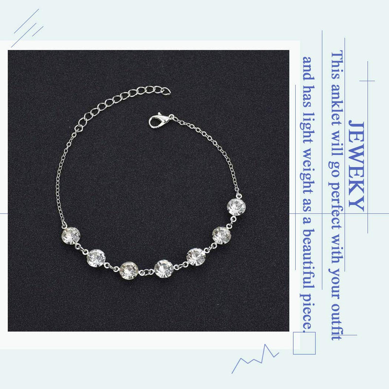 [Australia] - Jeweky Boho Crystal Anklets Silver Ankle Bracelets Chain Beach Foot Jewelry for Women and Girls 