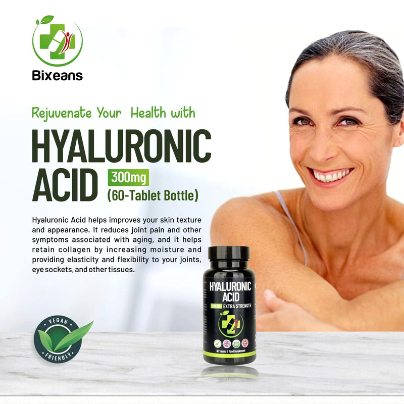 [Australia] - Bixeans Extra Strong Hyaluronic Acid 300milligram - 60 Tablets - 300% Strong - Suitable for Vegan and Vegetarian - HA36 