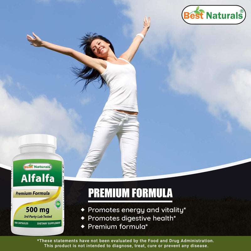 [Australia] - Best Naturals Alfalfa Green Super Food 500 mg 180 Capsules (180 Count (Pack of 1)) 180 Count (Pack of 1) 