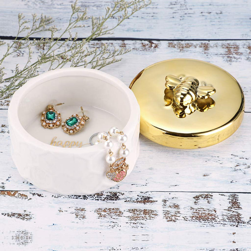 [Australia] - Hipiwe Ceramics Jewelry Box with Golden Bee Lid - Small Jewelry Display Organizer Holder Trinket Storage Tank Container for Home Decor,Gift for Girls Women 