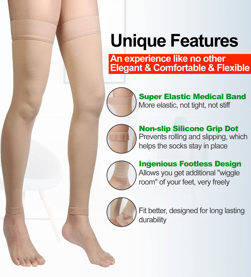 [Australia] - Thigh High Compression Stocking Footless - Pair, Thigh-Hi Leg Compression Sleeves Unisex, 20-30mmHg Gradient Compression with Silicone Band, Opaque, Best for Varicose Veins, Edema, Swelling, Beige XL X-Large (1 Pair) 
