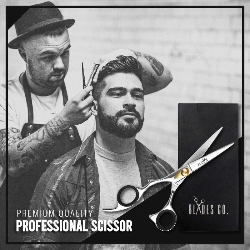 [Australia] - Blades Co. Stainless Steel Hair Cutting Scissor, Professional Salon Shears For Beard Trimming, Mustache And Grooming Hair - 6.5 Inch Barber Scissor For Men And Women With Comb And Pouch 