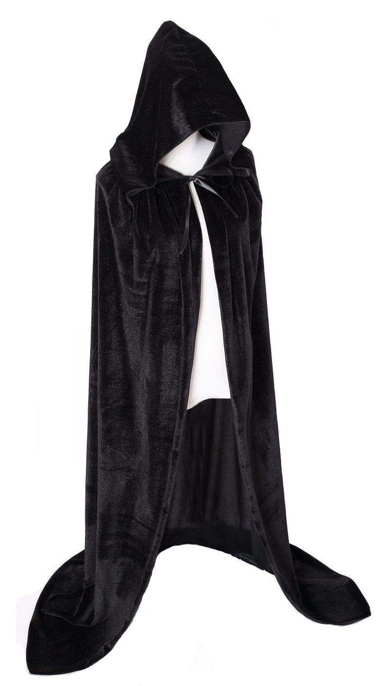 [Australia] - OurLore Unisex Full Length Hooded Robe Cloak Long Velvet Cape Cosplay Costume 59 inch Black 