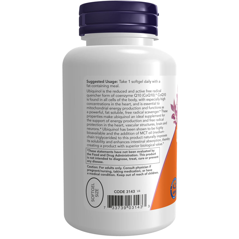 [Australia] - NOW Supplements, Ubiquinol 100 mg, High Bioavailability (the Active Form of CoQ10), 120 Softgels 