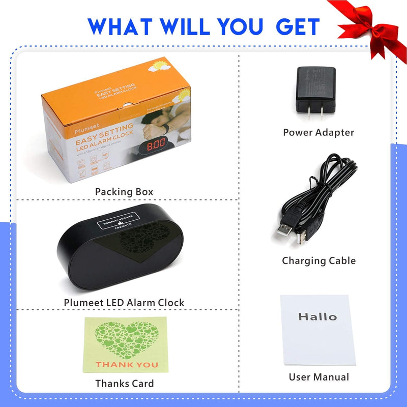 [Australia] - Digital Alarm Clock - Plumeet LED Clocks with Adjustable Brightness Dimmer and Alarm Volume - Blue Digit Display 12-24 Hrs - Kids Clocks with Snooze USB Port Phone Charger 