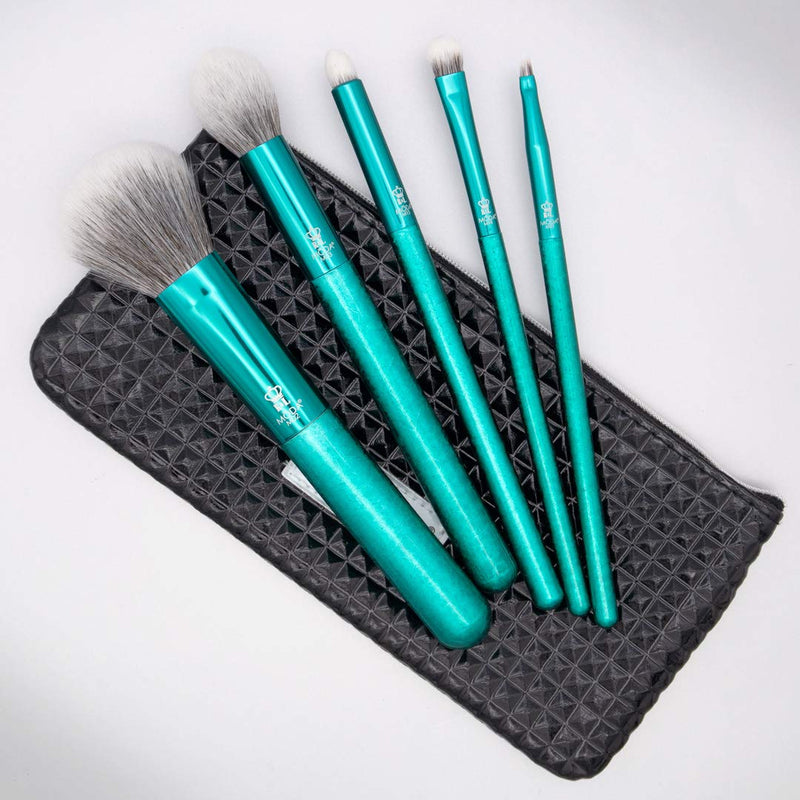 [Australia] - MODA Full Size Crackle 6pc Makeup Brush Set with Pouch Includes - Multi-Purpose Powder, Contour, Eye Shader, Smoky Eye, and Angle Liner, Emerald 