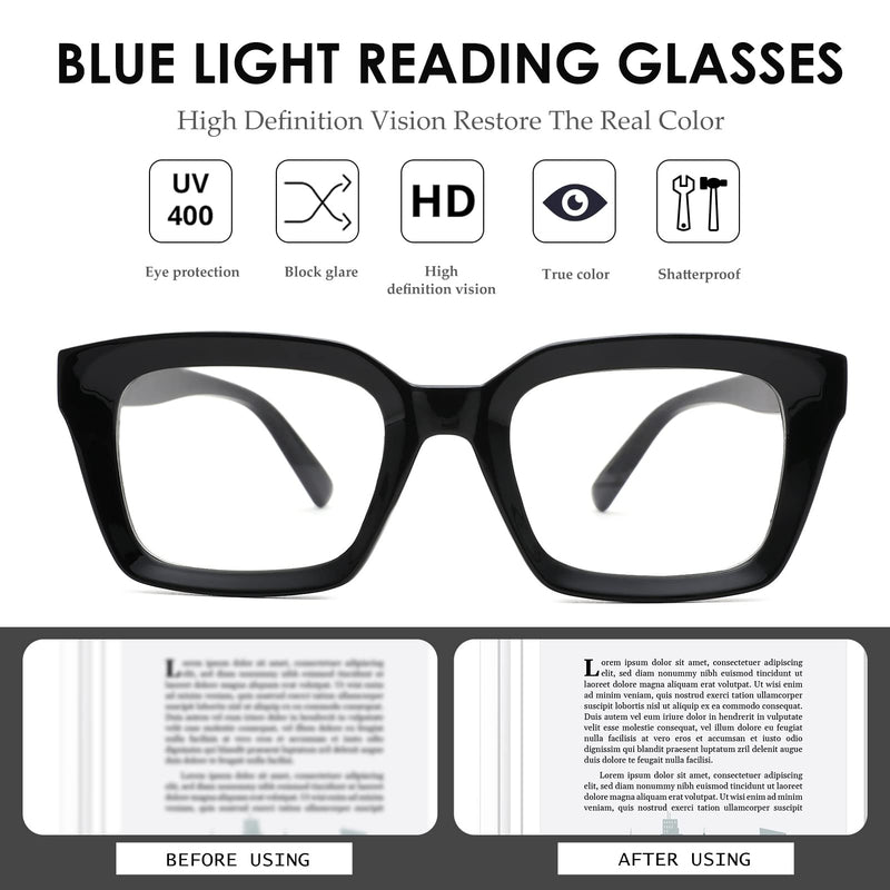 [Australia] - 2 Pack Stylish Ladies Reading Glasses, Oprah Style Square Blue Light Blocking Reading Glasses for Women 1.5 2.0 2.5 3.0 (Black + Leopard) - 2 Pack 1.5 x 