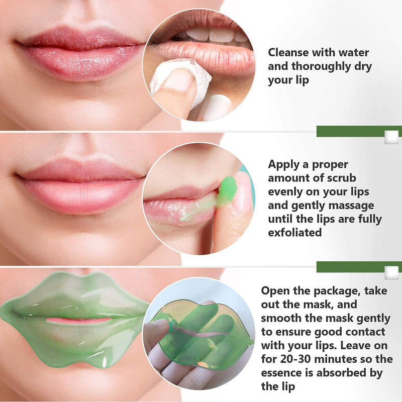 [Australia] - 100% Natural Vegan 2 in 1 Green Tea Lip Sleeping Mask and Lip Scrub Kit - Exfoliate and Moisturize Treatment for Dry Lips and for Moisturizing Overnight - Enhance Lips Appearance - 15 PAIRS 