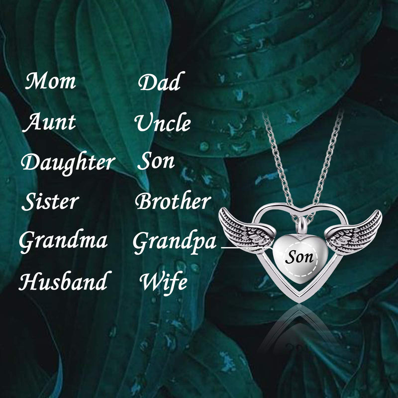 [Australia] - YSAHan Angel Wing Urn Necklace Heart Love Cremation Memorial Locket Ashes Keepsake Stainless Steel Pendant Waterproof Jewelry Husband 