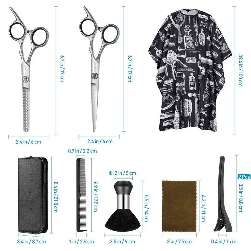 [Australia] - Frcolor Hairdresser Scissors Set Hair Thinning Scissors Hairdressing Shears Set with Barber Cape Hair Razor Comb, Clips, Upgraded Professional Haircut Set (Include Cape) 