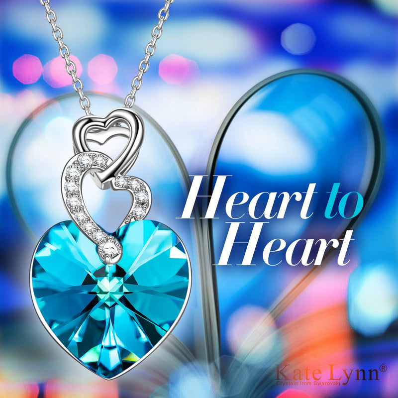 [Australia] - Kate Lynn Jewelry for Women Heart to Heart Pendant Necklaces Crystals from Swarovski Necklaces for Mom Christmas Birthday Gifts for Her 17"+2" with Gift Box ❤️gifts for women❤️ 