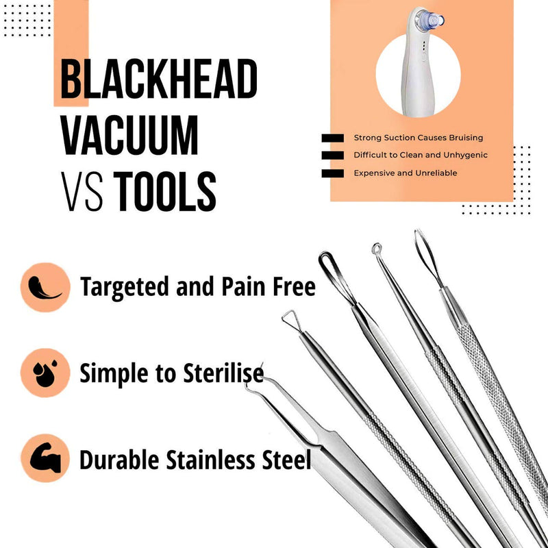 [Australia] - Coeprix Blackhead Remover – 5Pcs Pimple Popper Tool Kit – Professional Stainless Steel Comedone Extractors - Blemish Removal Acne Treatment - Fat Granule Whitehead Scraper Zit Poppers (Silver) 