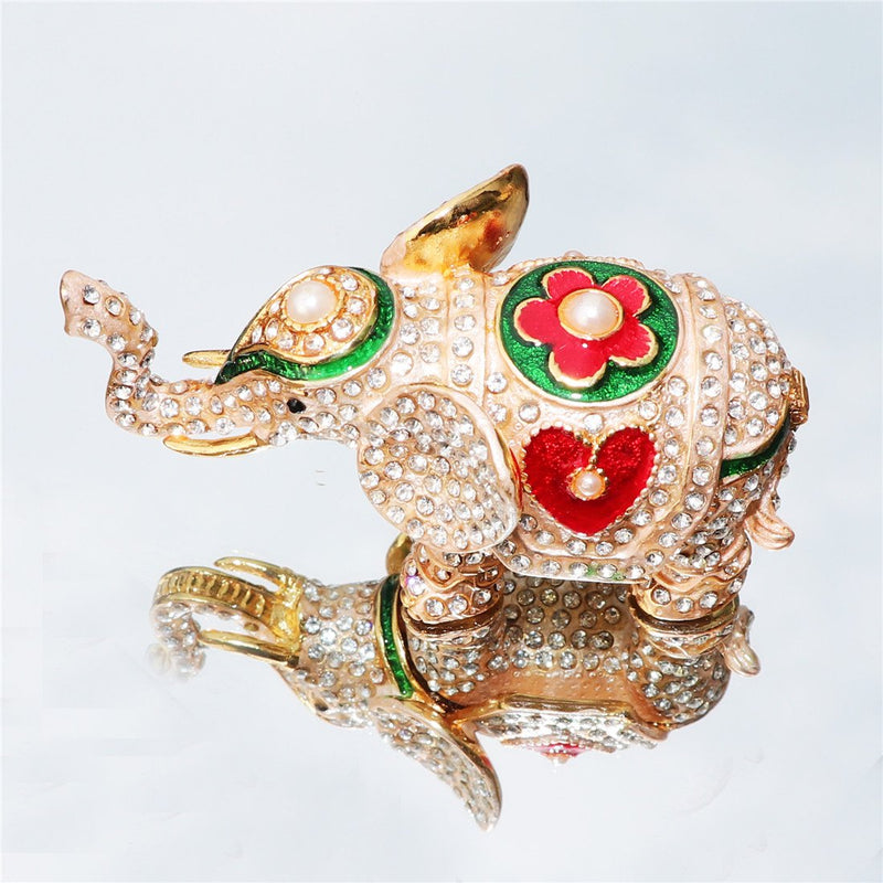 [Australia] - Waltz&F Hand Painted Enameled Red love heart elephant Decorative Hinged Jewelry Animal Trinket Box Unique Home Decor 