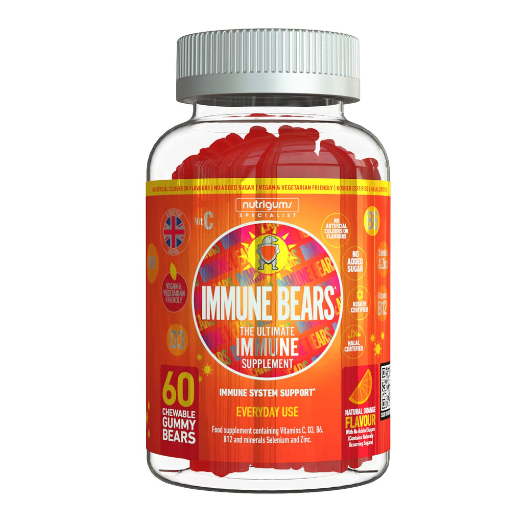 [Australia] - Immune Gummies 60 Vegan | Orange Flavour | Contains Vitamin C, Vitamin B12 & B6, Vegan D3, Prebiotics & Selenium | Suitable for Children Age 5+ & Adults by Immune Bears� 