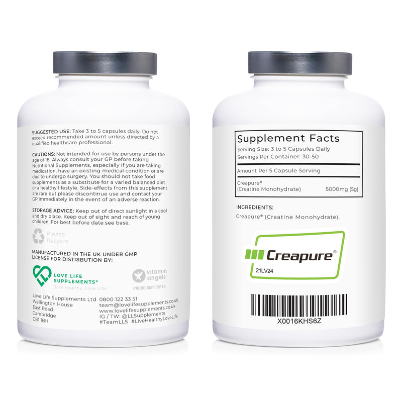 [Australia] - Creapure� Creatine Monohydrate Capsules (1 Gram per Capsule) | 150 Capsules (not Powder or Tablets) | 30-50 Servings | Love Life Supplements - 'Clean, Effective, High Quality' 