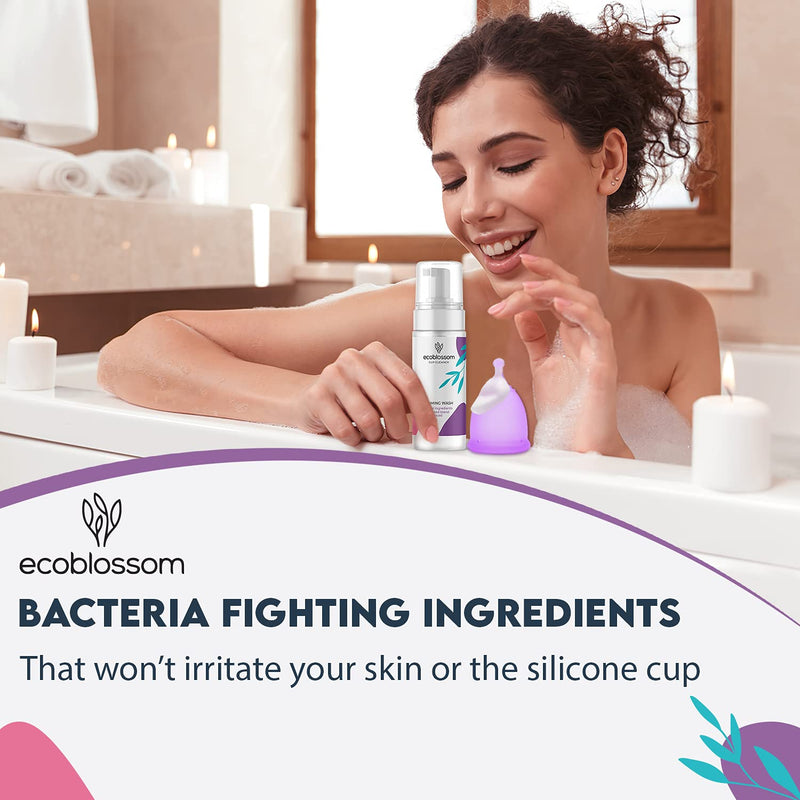 [Australia] - Ecoblossom Menstrual Cup Cleaner - Unscented Foaming Sterilizer Wash for Silicone Period discs - Wipes Clean, Organic Ingredients, Natural, pH-Balanced - 5oz 