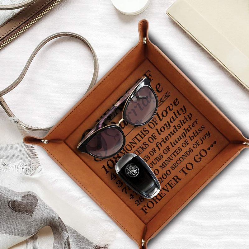 [Australia] - Bella Busta -9 years of Marriage-Forever to go-Engraved Leather Tray with Breakdown Dates-Storage & Organization Jewelry Trays (Rawhide) (Rawhide) Rawhide 
