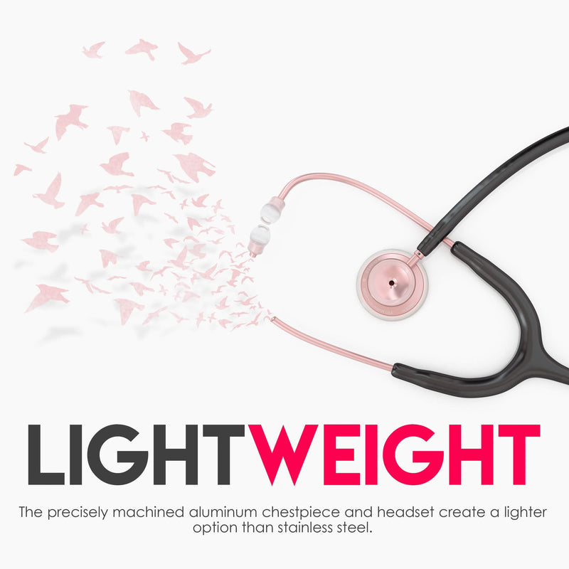 [Australia] - MDF Acoustica Lightweight Stethoscope, Adult, Dual Head, Free-Parts-for-Life, Black Tube, Rosegold (Matte Finish) Chestpiece-Headset, MDF747XPRG11 RoseGold (Matte) - Black 