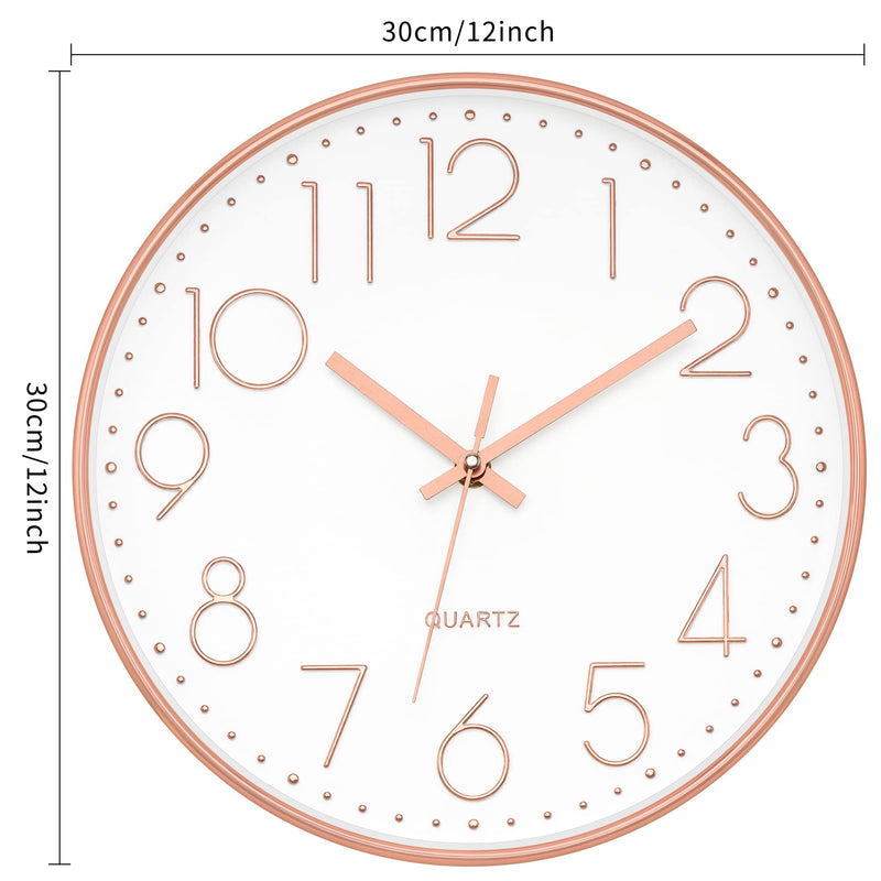 [Australia] - Foxtop Modern Wall Clock 12 Inch Non-Ticking Rose Gold Wall Clock Silent Battery Operated Round Quartz Clock for Living Room Bedroom Home Office School Decor 