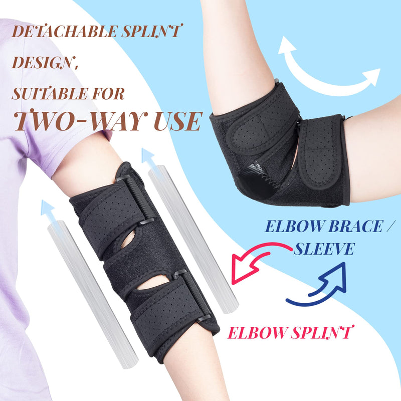 [Australia] - Two-Way Use Elbow Brace & Elbow Splint, Night Elbow Sleep Support, Adjustable Tendonitis Elbow Arm Brace for Ulnar Nerve Entrapment, Cubital Tunnel Syndrome, Golfers, Tennis Men & Women ( Medium) Black 