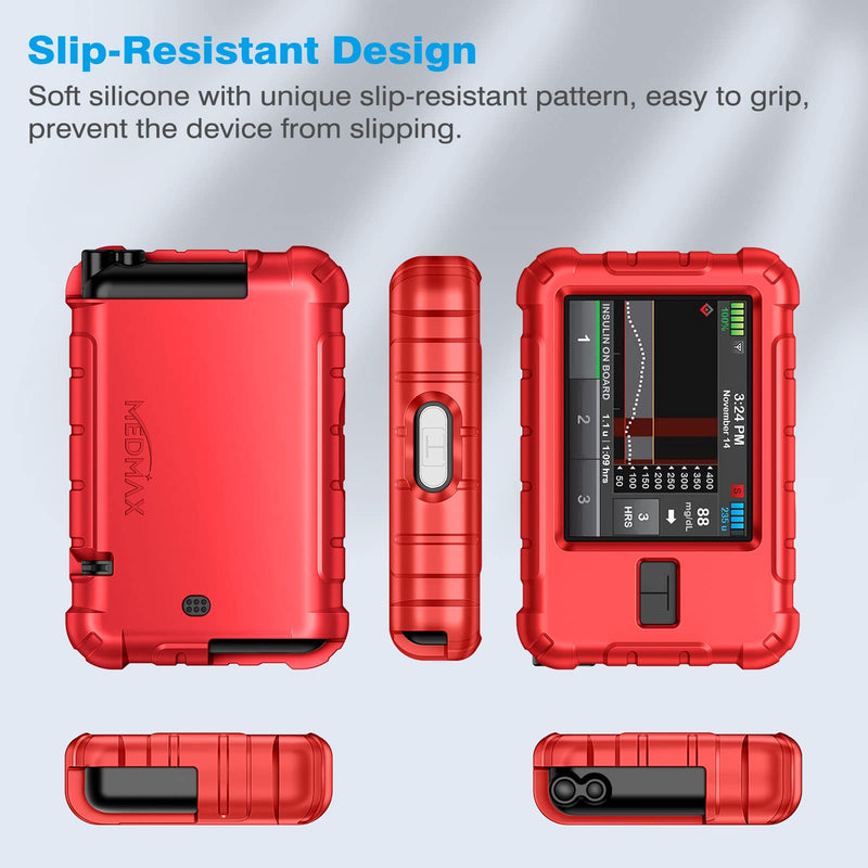 [Australia] - MEDMAX Silicone Case for Tandem T:Slim X2 / T:Slim Insulin Pumps, Shockproof Anti Slip Protective Cover Soft Gel Skin with Raised Bezel for Tandem T:Slim/T:Slim X2 Insulin Pumps (Red) Red 