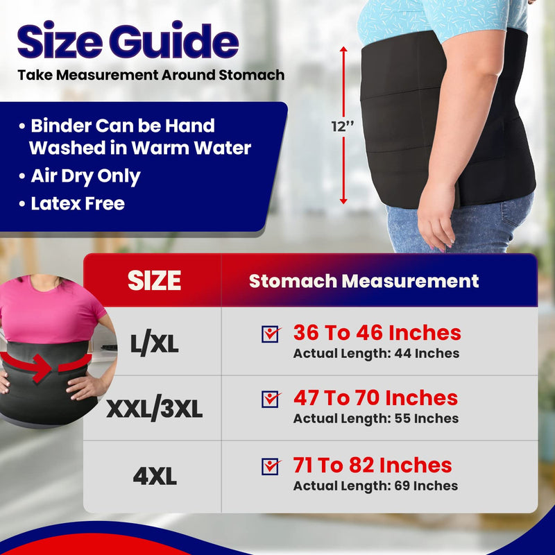 [Australia] - Wide Abdominal Binder Belly Wrap – Plus Size Postpartum Tummy Tuck Belt Provides Slimming Bariatric Stomach Compression or to Help Hernia or Post Surgery Healing & Support (LAR XL Stomach 36” to 46”) L/XL (36" to 46") 