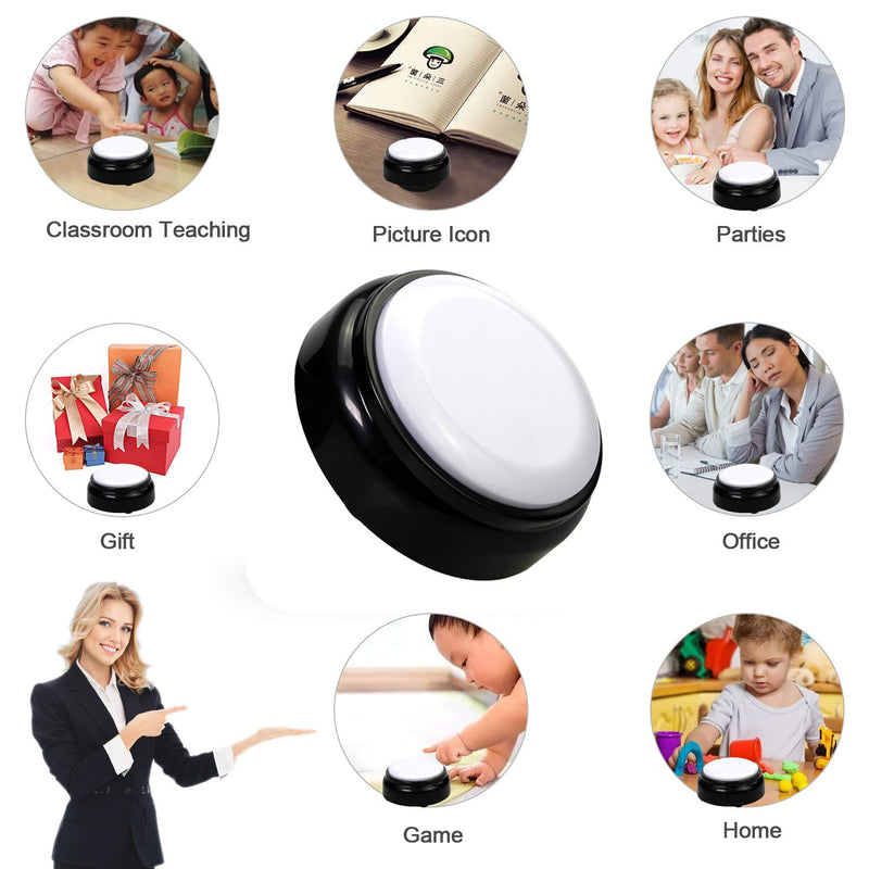 [Australia] - Cover 30 Seconds Recordable Talking Button Record Button Toy Gift Answer Buzzers (White+Black) 