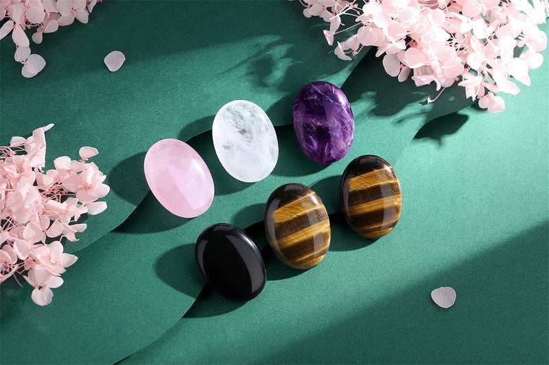 [Australia] - XIANNVXI 2Pcs Oval Stones Healing Crystals Stones Amethyst Black Obsidian Gemstones Reiki Natural Polished Palm Pocket Crystal Stone B - Amethyst,obsidian 