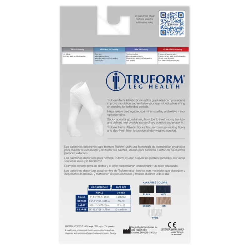 [Australia] - Truform Compression Socks, 15-20 mmHg, Men's Crew Length Mid-Calf Cushion Foot Socks, Black, X-Large X-Large (1 Pair) 