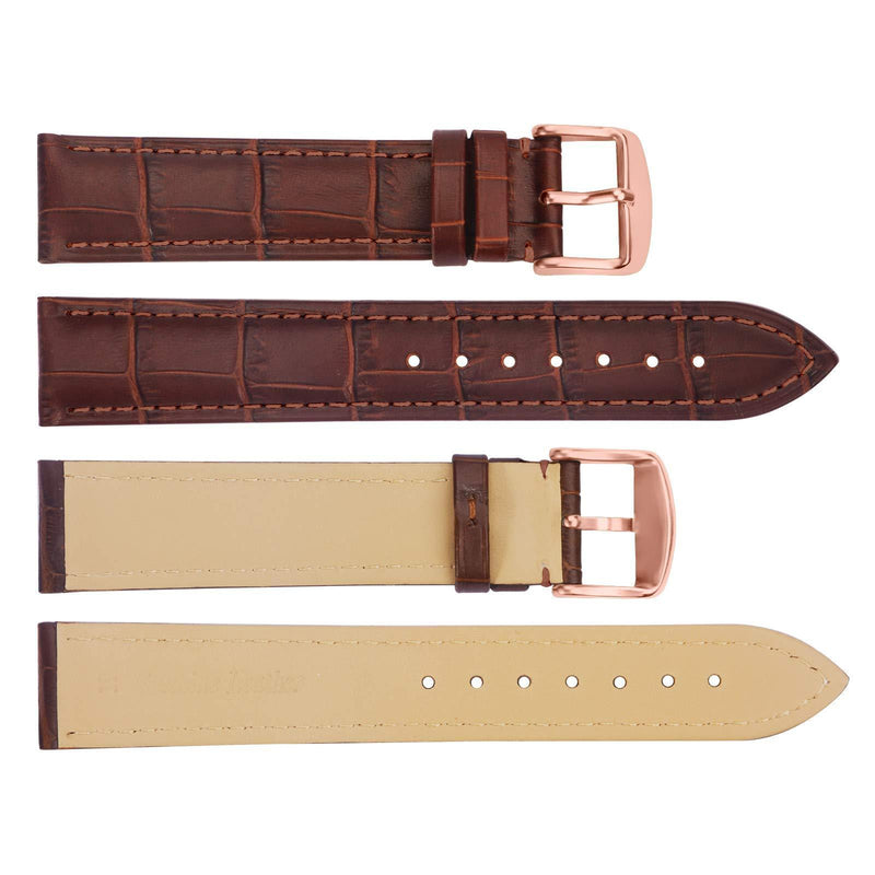 [Australia] - TStrap Leather Watch Straps - Soft Black Alligator Embossed Watch Bands Replacement - Military Watch Straps for Men Women - Smart Watches Bracelet Clasp - 14mm 16mm 18mm 19mm 20mm 21mm 22mm 24mm Brown/Rose Clasp 