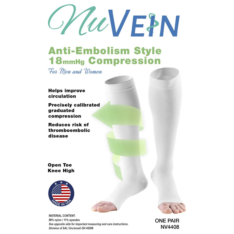 [Australia] - NuVein Surgical Stockings, 18 mmHg Support for Embolic Recovery, Medical Unisex Fit, Knee High, Open Toe, White, Medium Medium (1 Pair) 