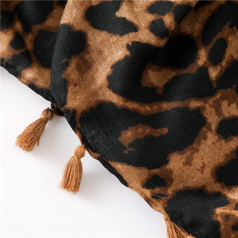 [Australia] - Women Soft Long Neck Scarf - Ladies Fashion Leopard Animal Pattern Shawl Evening Party Stylish Accessories with Tassel Brown 
