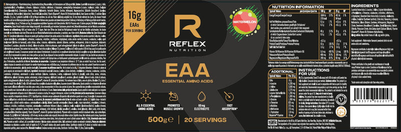 [Australia] - Reflex Nutrition Premium EAA | All 9 of Essential Amino Acids | Added Vitamin B6, Piperine & Magnesium | (500g) (Watermelon) Watermelon 