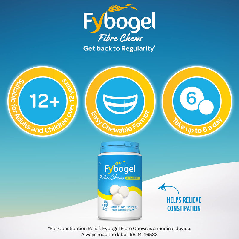 [Australia] - Fybogel Fibre Chews, Citrus Flavour for Constipation Relief, Chewable Fibre Tablets, 60 Tablets 