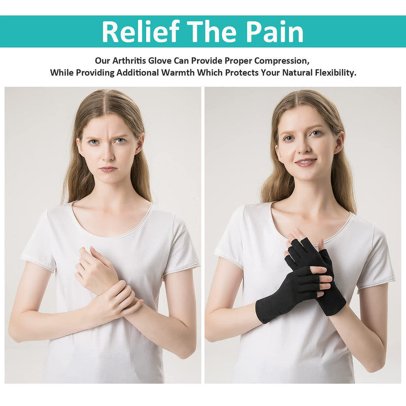 [Australia] - 2 Pairs Arthritis Compression Gloves for Relieve Rheumatoid Arthritis, Osteoarthritis, Carpal Tunnel, Joint Pain, Open Fingerless Gloves, Fit for Women and Men to Daily Work and Computer Typing (Black, Large) Black 