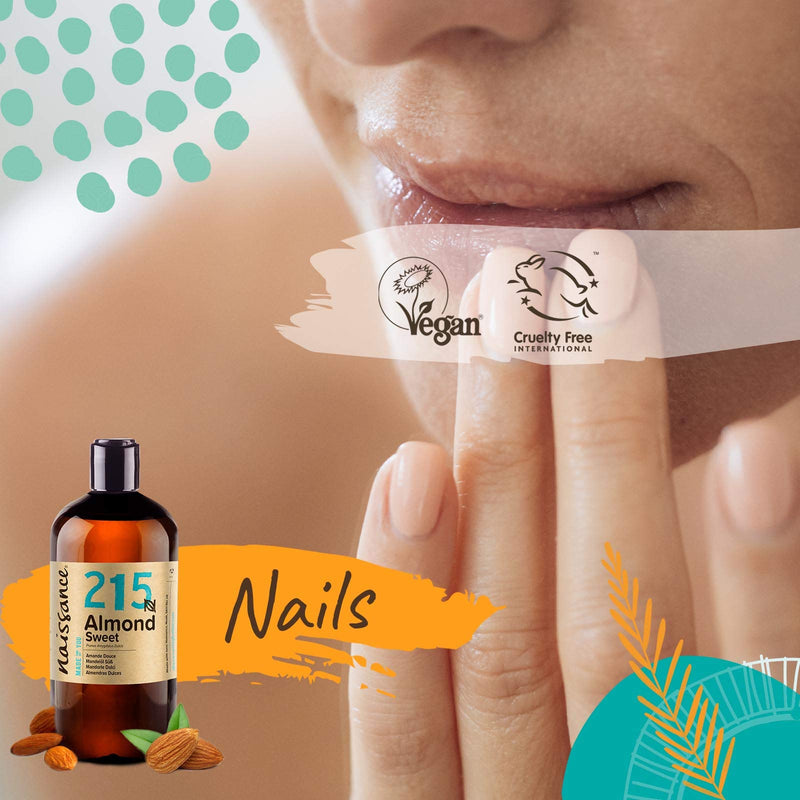 [Australia] - Naissance Sweet Almond Oil (no. 215) 500ml – For Skin, Hair, Massage, Nails, Cuticles, Ears, Face, Body, Stretch Marks - Natural Skin Care, Carrier Oil for Aromatherapy - Food Grade, Vegan, No GMO 