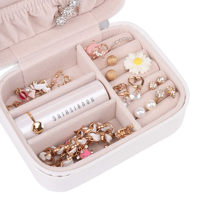 [Australia] - Botanka Mirror Jewelry Case, Portable Zipper Jewelry Organizer, Travel Small Storage Box ( White) 