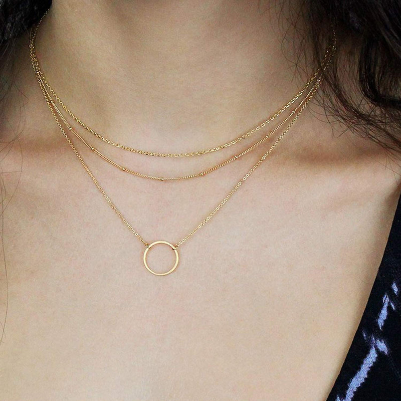 [Australia] - DeScount Dainty Geometric Pendant Necklace,Triangle,Circle,Square,Bar,Star Layering Pendant Necklaces for Women Circle 