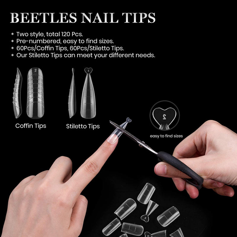 [Australia] - Beetles Poly Extension Gel Dual Nail Form - 120 Pcs Builder Gel Flat Stiletto Nail Molds Coffin False Nail Tips for Gel Manicure Nail Art Design Salon DIY at Home A-Style 