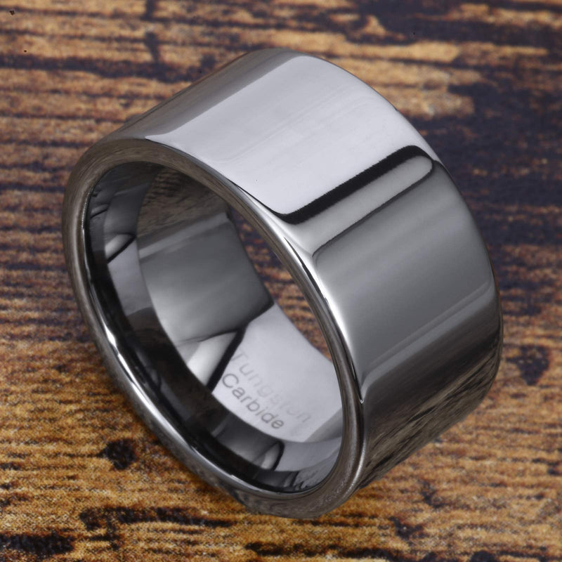 [Australia] - Fashion Month Mens 12mm Wide Band Silver Classic Tungsten Carbide Ring Wedding Engagement High Polished Flat Top 7 