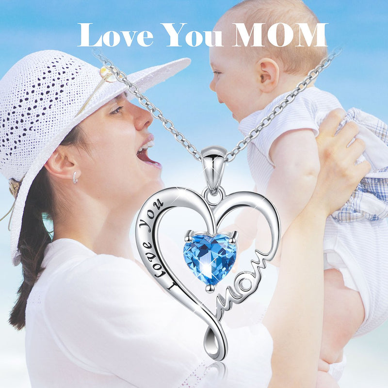[Australia] - JZMSJF 925 Sterling Silver I Love You Mom Love Heart Necklace Dog Mom Animal Paw Print Pendant for Mother Women Girls Blue Mom Necklace 
